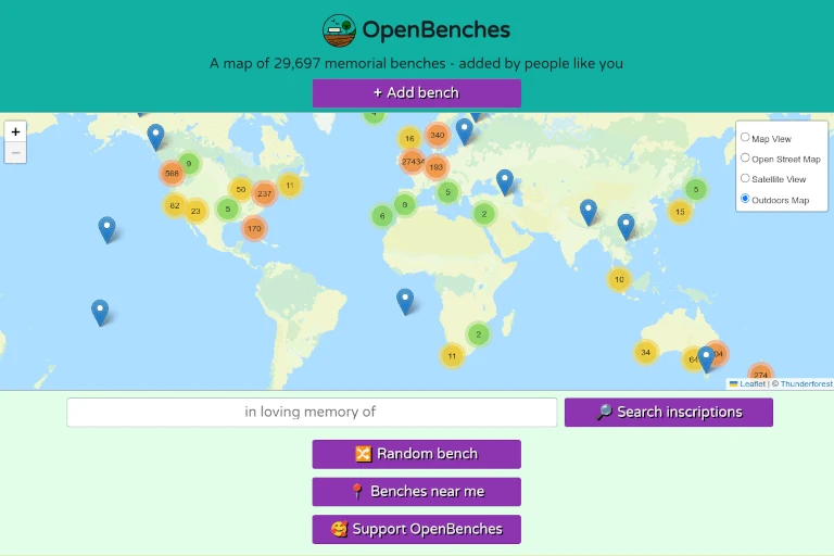 Screenshot of Open Benches’s website